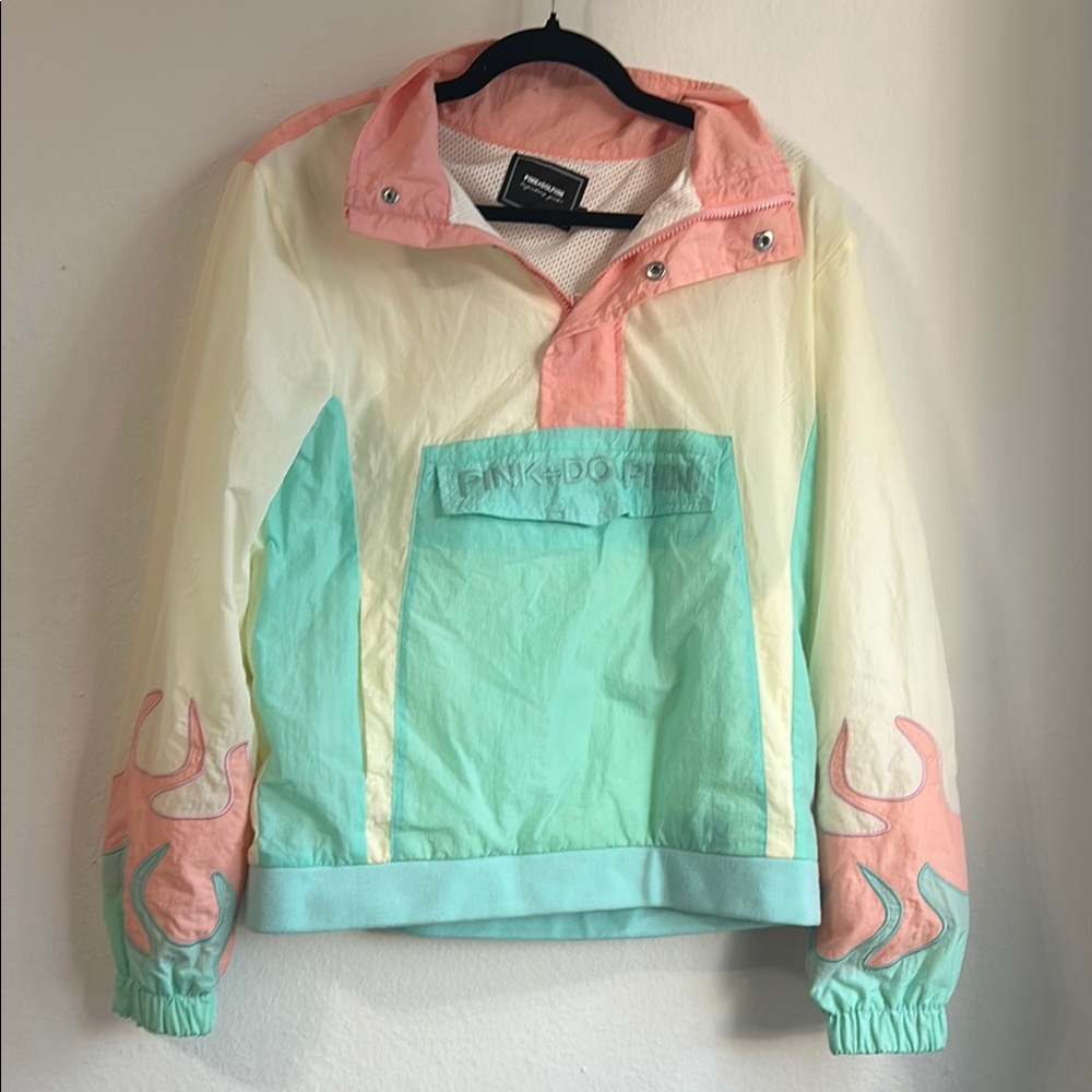 Pink Dolphin Ski Windbreaker in Pink and Green with Retro Style